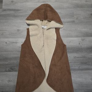 Brown and Cream Hooded Vest